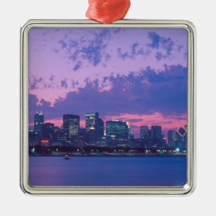 North America, USA, IL. Chicago skyline at dusk Metal Ornament