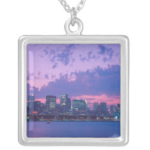 North America, USA, IL. Chicago skyline at dusk Silver Plated Necklace