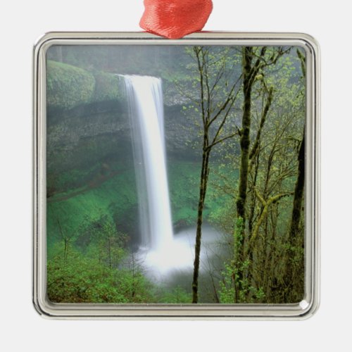 North America USA Oregon Silver Falls State Metal Ornament
