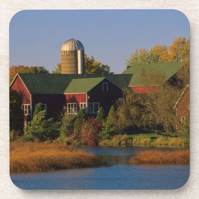 North America, USA, Wisconsin. Red Barn in Beverage Coaster (Front)