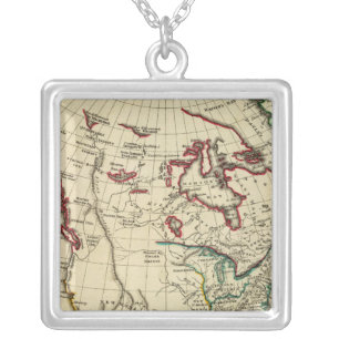 North America with boundaries outlined Silver Plated Necklace