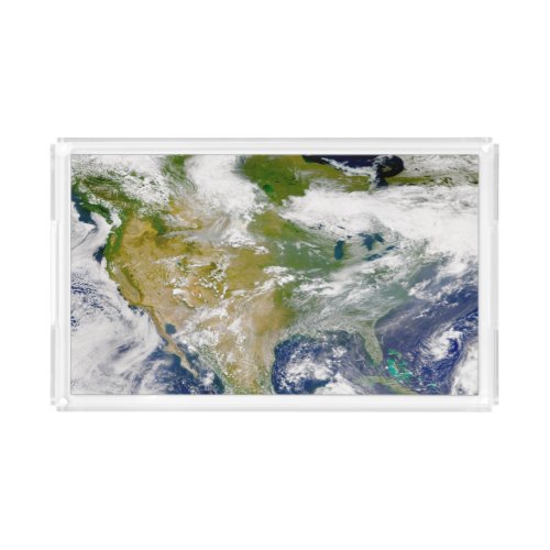 North America With Smoke Visible In Locations Acrylic Tray