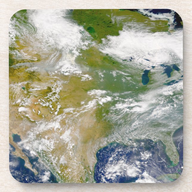 North America With Smoke Visible In Locations. Beverage Coaster (Front)