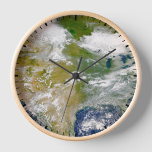North America With Smoke Visible In Locations. Clock