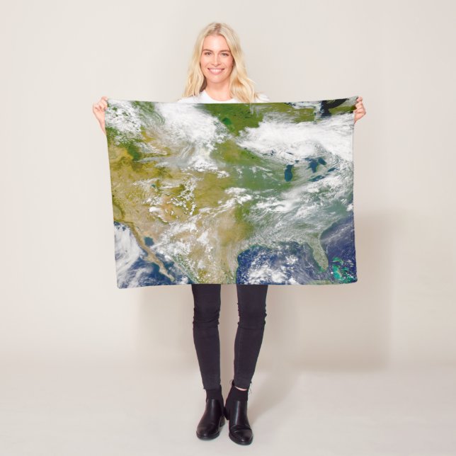 North America With Smoke Visible In Locations. Fleece Blanket (In Situ)