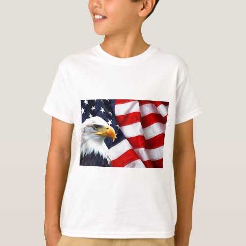 North American Bald Eagle on American flag T_Shirt