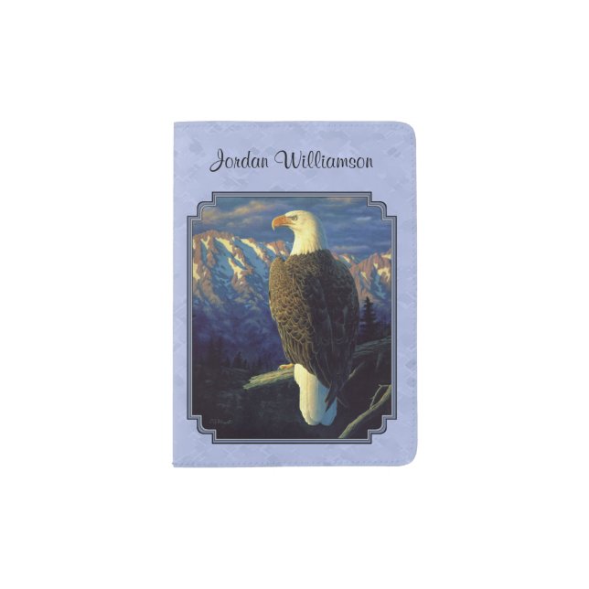 North American Bald Eagle Sky Blue Passport Holder (Front)