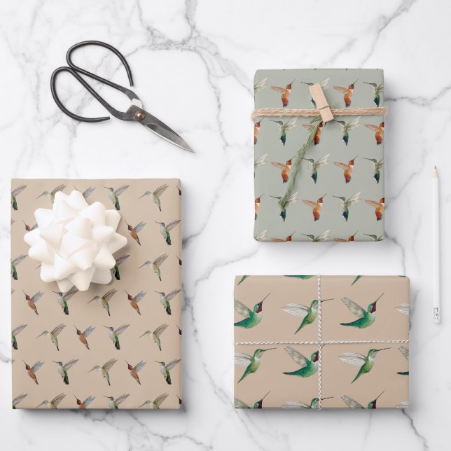 North American Hummingbirds Pattern Wrapping Paper Sheets (Front)