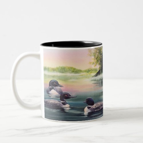 North American Loons on Lake Watercolor Art Two_Tone Coffee Mug