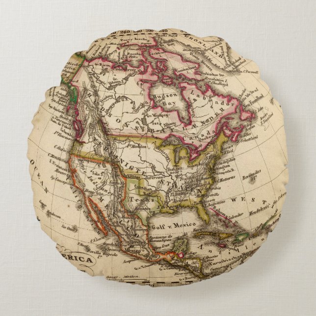 North American Map 2 Round Pillow (Front)