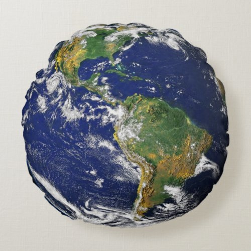 North and South America Earth Globe Round Pillow