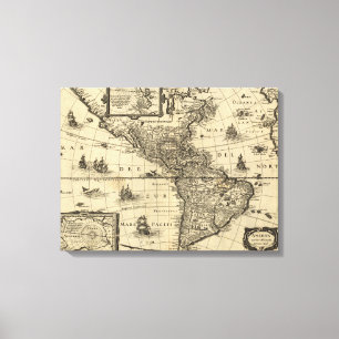 North and South America - Panoramic Map Canvas Print