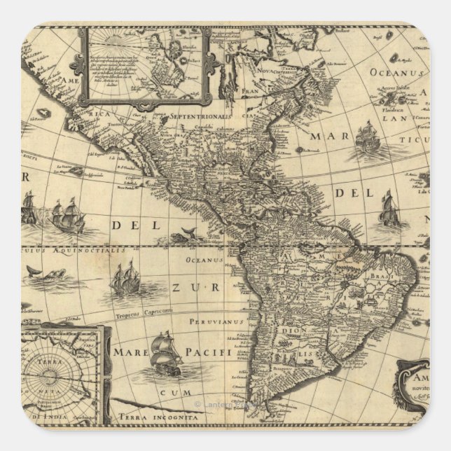 North and South America - Panoramic Map Square Sticker (Front)