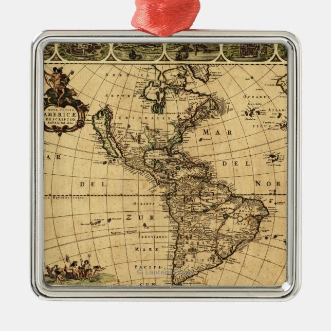 North and South AmericaPanoramic Map Metal Ornament (Front)