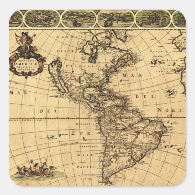 North and South AmericaPanoramic Map Square Sticker (Front)