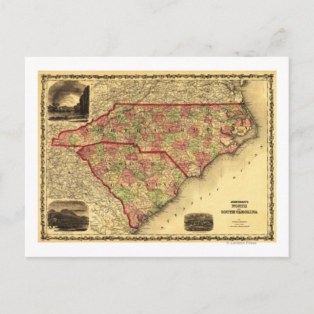 North and South CarolinaPanoramic Map Postcard (Front)