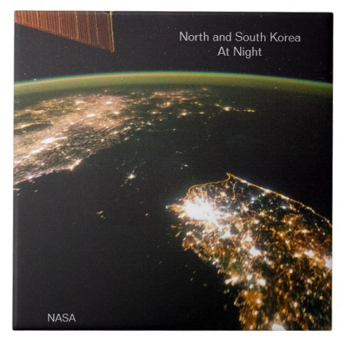 North and South Korea at Night NASA ISS Photo Ceramic Tile