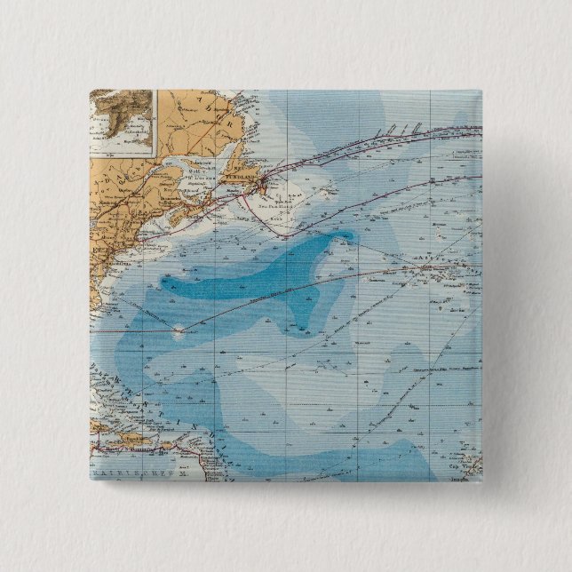 North Atlantic Ocean Map Pinback Button (Front)