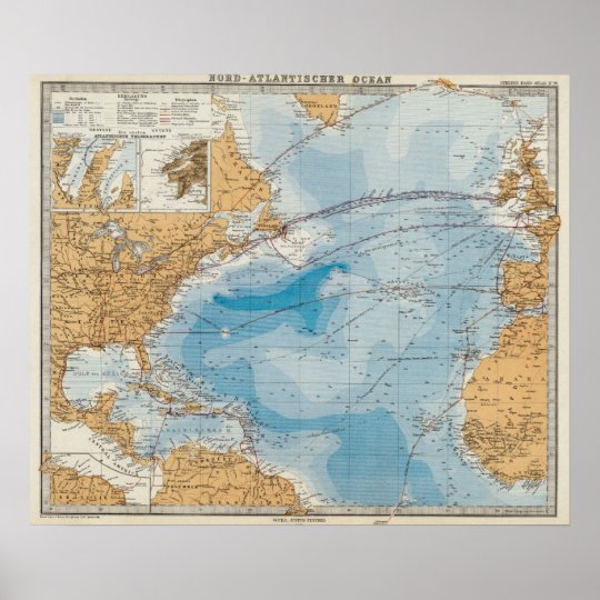 North Atlantic Ocean Map Poster | Zazzle.com