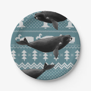 North Atlantic right whale Christmas Sweater Paper Plates