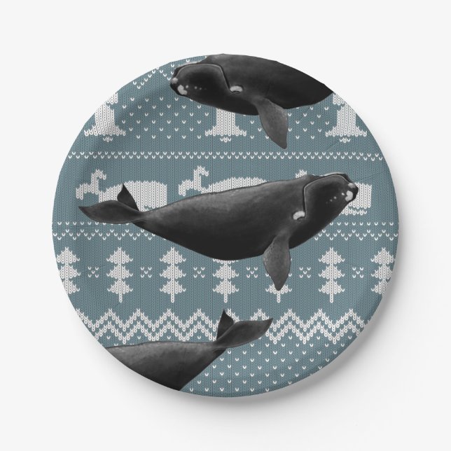 North Atlantic right whale Christmas Sweater Paper Plates (Front)