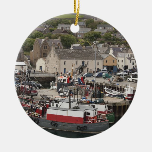 North Atlantic waterfront port of Stromness Ceramic Ornament (Front)