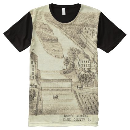 North Aurora Illinois Stone Lithograph 1871 Art All-Over-Print Shirt