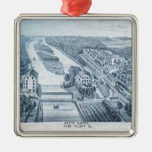North Aurora Illinois Stone Lithograph 1871 Art Metal Ornament