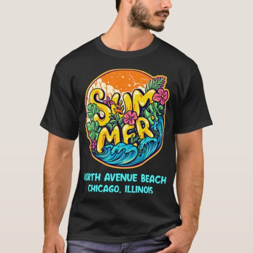 North Avenue Beach Chicago Illinois Summer Vacatio T_Shirt