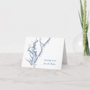 North Beach MD Wedding Navy Blue Map Personalized Letterpress Thank You Card