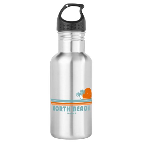 North Beach Tybee Island Georgia Sun Palm Trees Stainless Steel Water Bottle