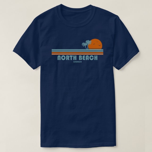 North Beach Tybee Island Georgia Sun Palm Trees T-Shirt (Design Front)