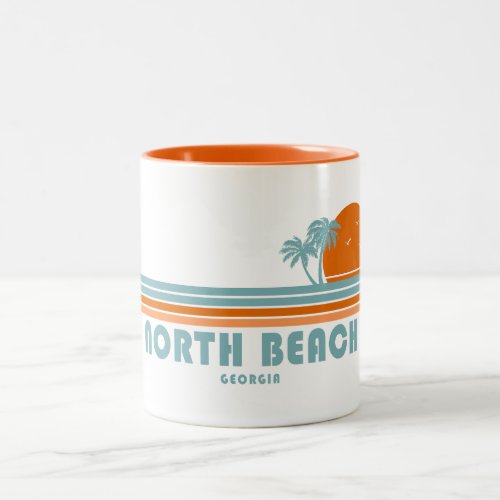 North Beach Tybee Island Georgia Sun Palm Trees Two_Tone Coffee Mug