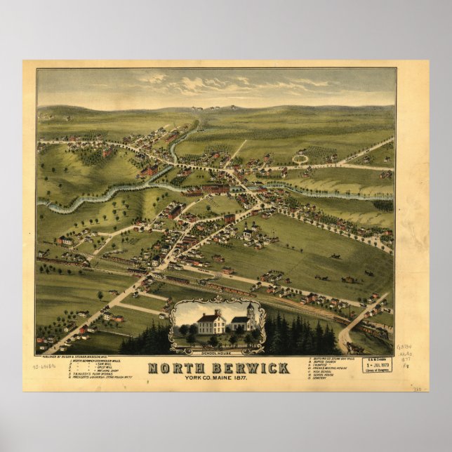 North Berwick Maine 1877 Antique Panoramic Map Poster (Front)