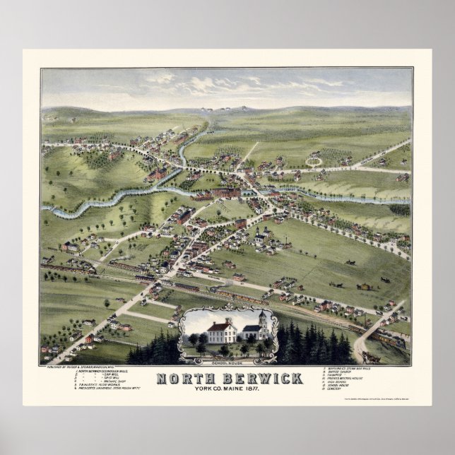 North Berwick, ME Panoramic Map - 1877 Poster (Front)