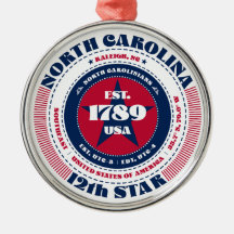 North Carolina 12th State Christmas Ornament