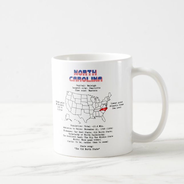 North Carolina American state on a map and details Coffee Mug (Right)