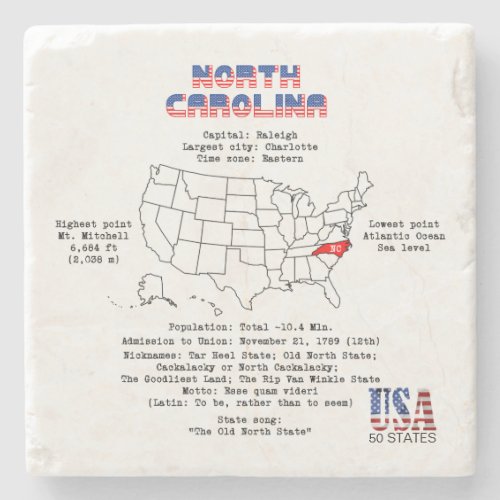 North Carolina American state on a map and details Stone Coaster