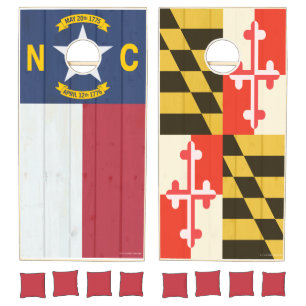 North Carolina and Maryland Flags woodgrain Cornhole Set