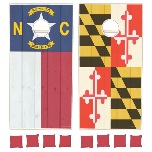 North Carolina and Maryland Flags woodgrain Cornhole Set