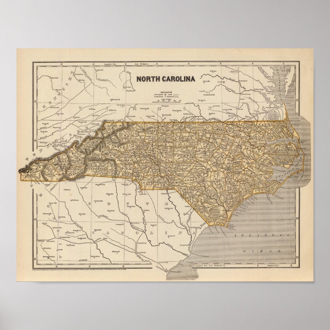 North Carolina Atlas Map Poster | Zazzle