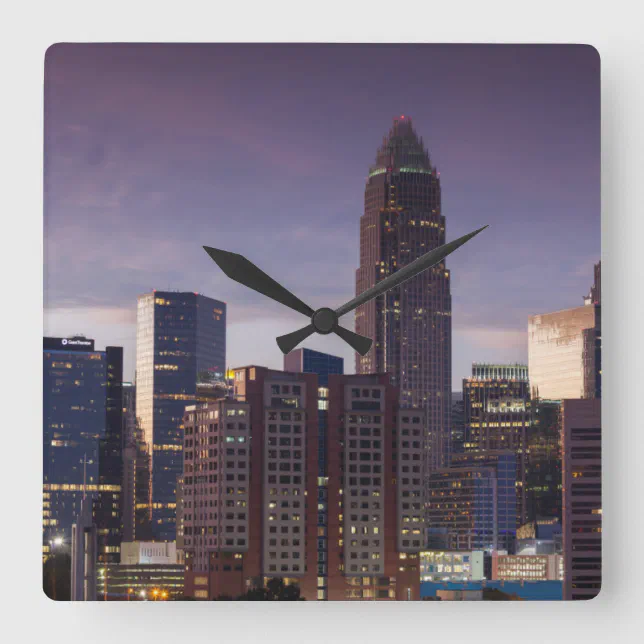 North Carolina, Charlotte, elevated view Square Wall Clock | Zazzle