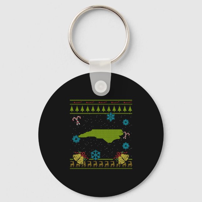 North Carolina Christmas Ugly Shirt Keychain (Front)