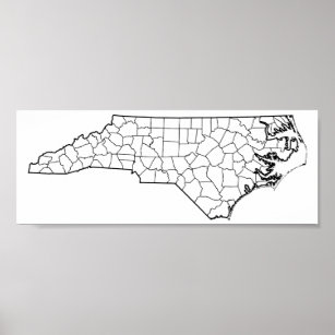 North Carolina Counties Blank Outline Map Poster