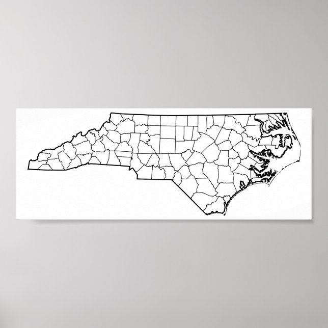 North Carolina Counties Blank Outline Map Poster (Front)