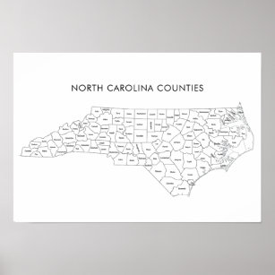 North Carolina Counties map with county names Poster