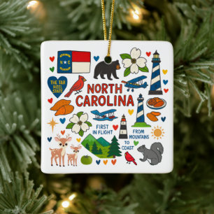 North Carolina Custom Family Trip Christmas Ceramic Ornament