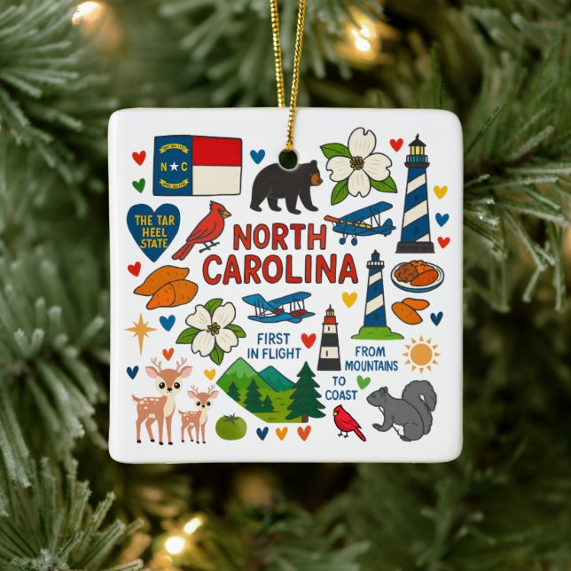 North Carolina Custom Family Trip Christmas Ceramic Ornament (Tree)