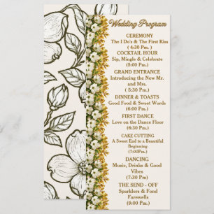 North Carolina Dogwood Wedding Program Card