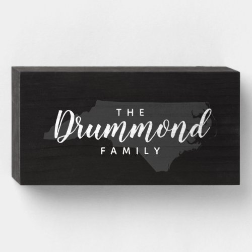 North Carolina Family Monogram State Map Wooden Box Sign